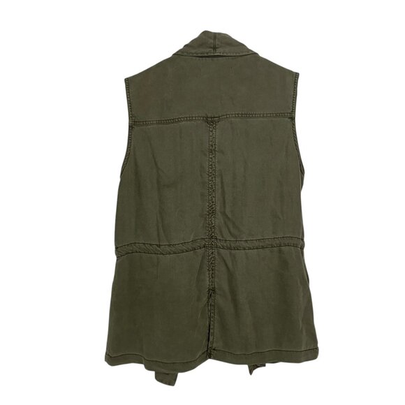 Max Jeans Olive Green Sleeveless Vest Waterfall Collar Adjustable Waist Womens M - Picture 10 of 12